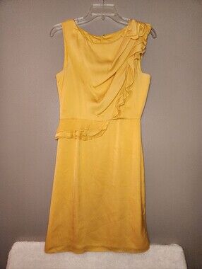 Antonio Melani Y2K Sleeveless Silk Marigold Ruffled Sheath Dress Size Small?